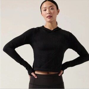 Athleta Black Ribbed Lightweight Hoodie Sweatshirt
